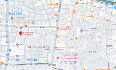 東京都立新宿山吹高等学校の地図（東京都）
